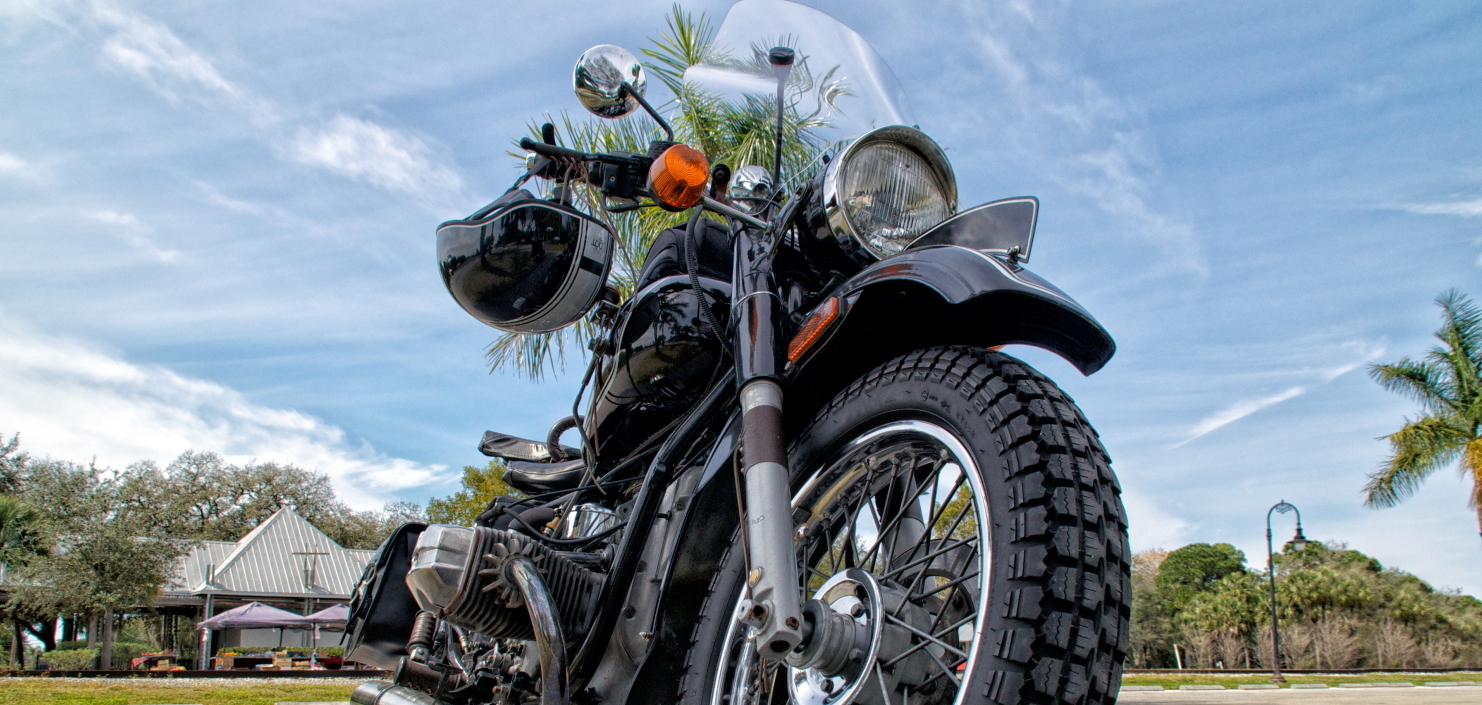 low angle view of vintage motorcycle